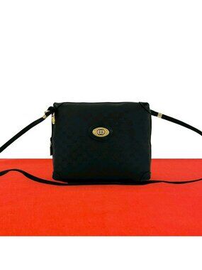 Gucci Vintage Micro GG Logo Leather Mini Shoulder Bag Pochette Black